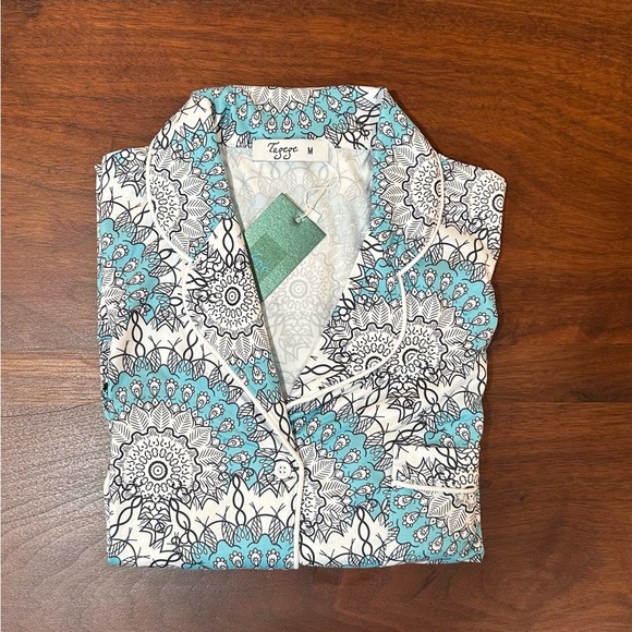 Women's Pajamas Set Button Down Short Sleeve Tugege Capri Sleepwear Sz M - Picture 13 of 13